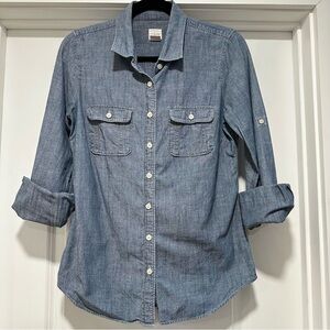 J.Crew Factory Perfect Shirt Blue Chambray Button Down Shirt Size XS Extra Small